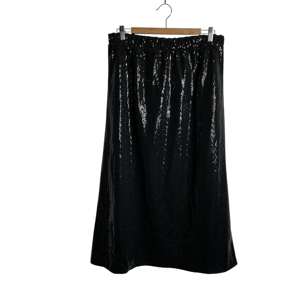 Black Medium Pull-on Elastic‎ Waist Sequin Maxi Skirt NWT Glam New Years Eve